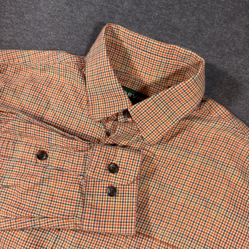 Orvis Button Down Shirt Mens M Orange Plaid Cotton Merino Wool Long Sleeve Top
